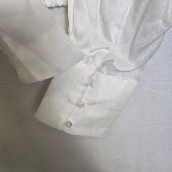 By Anthropologie V-Neck Tie Waist Smocked Blouse, White, S, Cottagecore Coquette - Picture 9 of 12